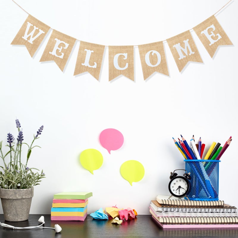 Uniwish Welcome Banner Sign Garland Wedding Baby Shower Classroom Party Decorations Vintage Rustic Burlap Hanging Bunting Home DÃ©cor - Image 5